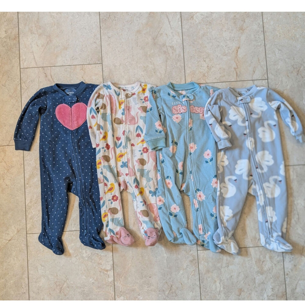 Carter's Girls 9M Fleece Footie Pajamas Sleepers Bundle Lot (4-Pack)